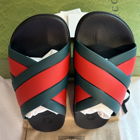 Gucci Women's Web Slide Rubber Sandals Sz 39 BNIB Made in Italy π― Authentic - Picture 1 of 13